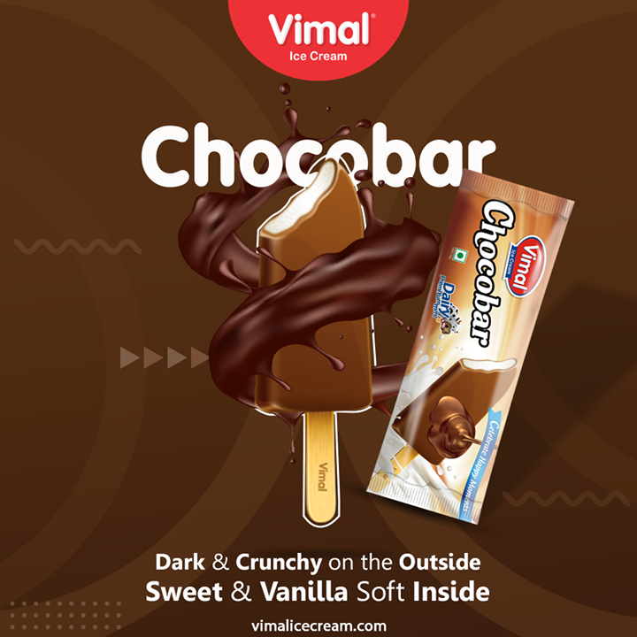 Meet The Chocobar, Dark and crunchy on the outside but sweet and vanilla soft inside.

#VimalIceCream #IceCreamLovers #FrostyLips #Vimal #IceCream #Ahmedabad