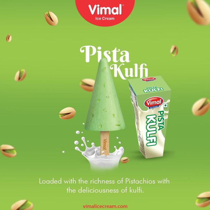 Loaded with the richness of Pistachios with the deliciousness of kulfi.

#VimalIceCream #IceCreamLovers #Vimal #IceCream #Ahmedabad