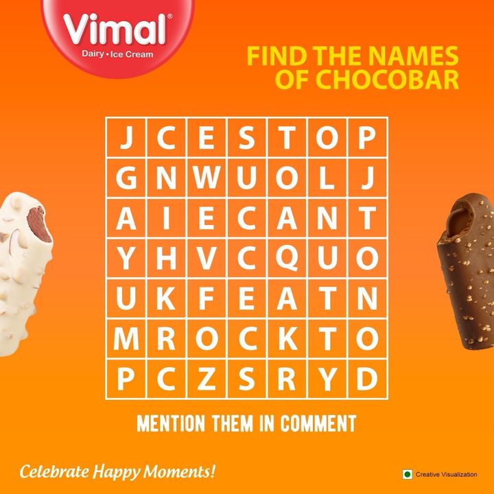 Find out the names of both the bars and tell us which one you like more.
.
.
.
.
#VimalIceCreams #VimalDairy #foodstagram #icecreamlover #Chocolateicecreamcandy #icecreamaddiction #foodlover #icecream #dessert #food #foodie #chocolate #yummy #instafood #Cake #Celebratehappymoments #GuesstheName #puzzel #icecreampuzzel
