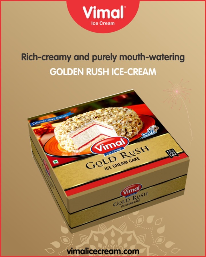 Not just for once, you will ask for more if you will gorge our rich creamy and purely mouth-watering Golden Rush Icecream. 
#GoldenRushIceCream #VimalIceCream #IceCreamCake #Icecream #IcecreamLovers #LoveForIcecream #IcecreamIsBae #Ahmedabad #Gujarat #India