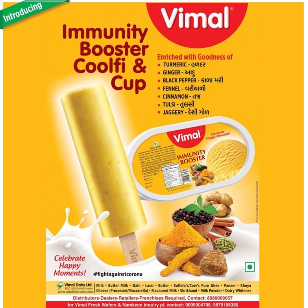 Boost Up your Immunity with our Immunity Booster Coolfi & Cup which contains all the Immunity-rich Ingredients, making you Eat your Cravings in a Healthy Way. So, Celebrate Happy Moments with Vimal and Increase your Immunity.

#ImmunityBooster #Coolfi #Cup #IcecreamTime #IceCreamLovers #FrostyLips #Vimal #IceCream #VimalIceCream #Ahmedabad