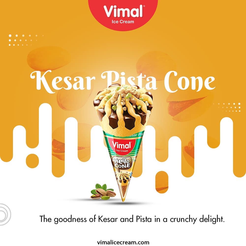 Kesar Pista ConeThe goodness of Kesar and Pista in a crunchy delight.

#VimalIceCream #IceCreamLovers #Vimal #IceCream #Ahmedabad