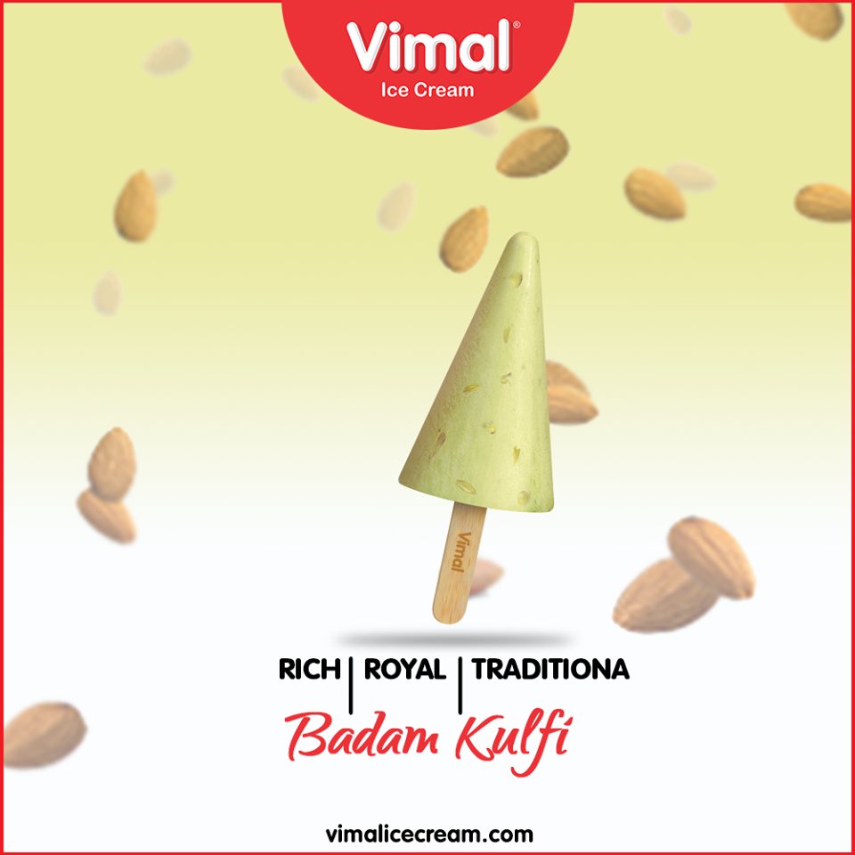 Let the rich, royal and traditional Badam Kulfi make a mark in your heart!

#LoveForIcecream #IcecreamTime #IceCreamLovers #FrostyLips #Vimal #IceCream #VimalIceCream #Ahmedabad https://t.co/bknrdjLhOG