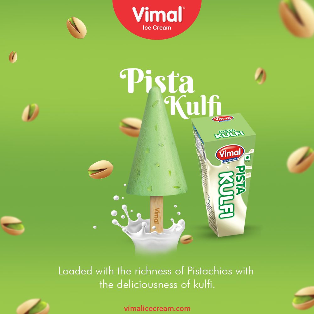 Loaded with the richness of Pistachios with the deliciousness of kulfi.

#VimalIceCream #IceCreamLovers #Vimal #IceCream #Ahmedabad https://t.co/EocevsacwT