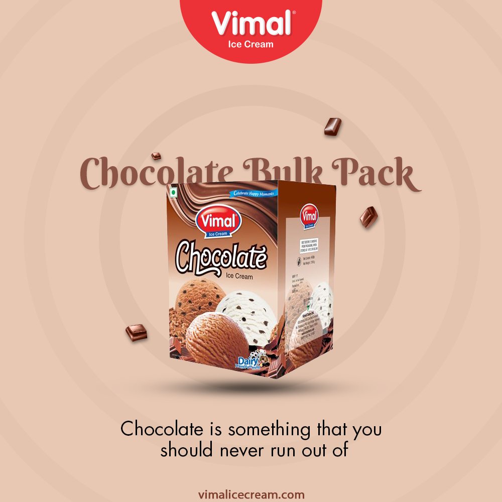 Vimal Chocolate Bulk Pack Ice cream is a must at your home because Chocolate is something that you should never run out of.

#VimalIceCream #IceCreamLovers #Vimal #IceCream #Ahmedabad https://t.co/jhmVbk1BGW