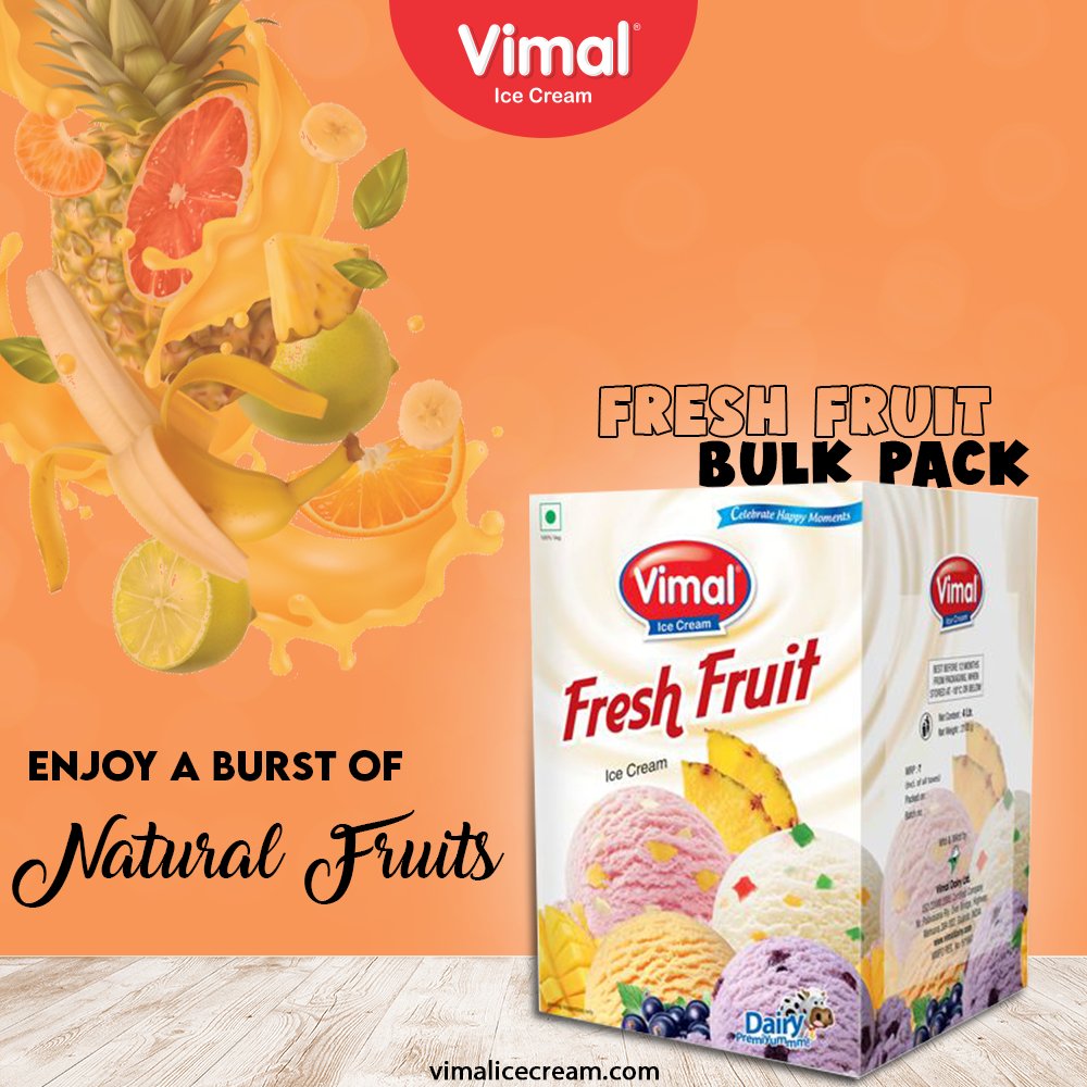 Enjoy a burst of natural fruits with the deliciousness of Fresh Fruit Bulk Pack Ice-cream Only by @VimalIceCreams .

#VimalIceCream #IceCreamLovers #Vimal #IceCream #Ahmedabad https://t.co/ZADJtlt9HA