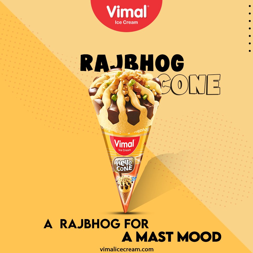 The Raj Bhog Cone is a must for a mast mood that gets you through the day with a happy smile.
Try it out today.

#VimalIceCream #IceCreamLovers #Vimal #IceCream #Ahmedabad https://t.co/kaSIeiMw9n