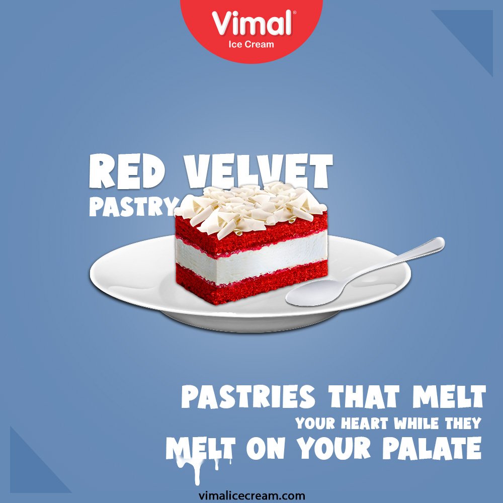 Enjoy the succulent Red Velvet Pastries that melt your heart while they melt on your palate, only by your favorite Vimal Ice-Creams.

#VimalIceCream #IceCreamLovers #Vimal #IceCream #Ahmedabad https://t.co/Qe24i32Ctz