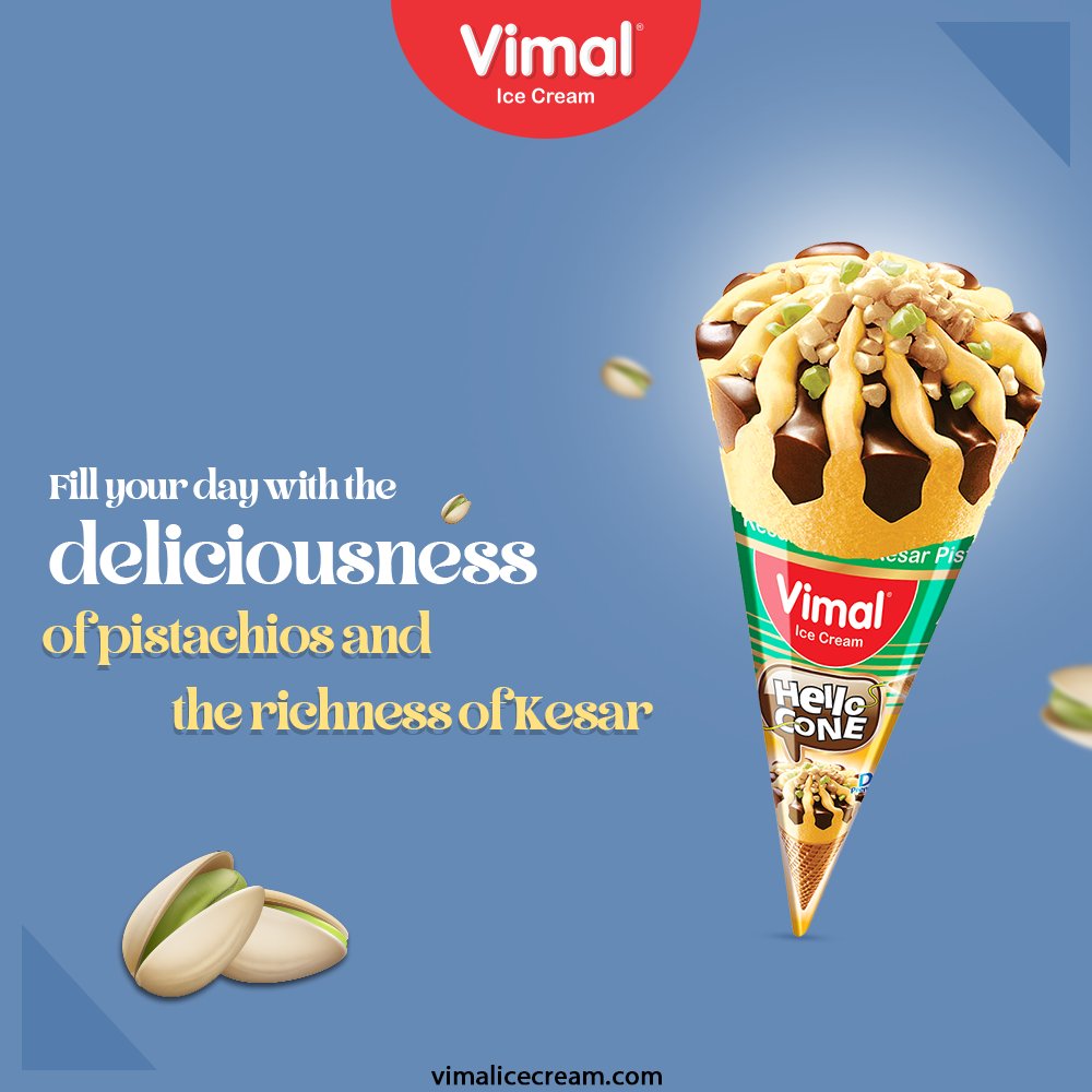 Beat the rising heat of this summer. Fill your day with the deliciousness of pistachios and the richness of Kesar with Kesar Pista Cone only by Vimal Ice cream.

#SummerIsHere #VimalIceCream #IceCreamLovers #Vimal #IceCream #Ahmedabad https://t.co/TWM3sKo6MB