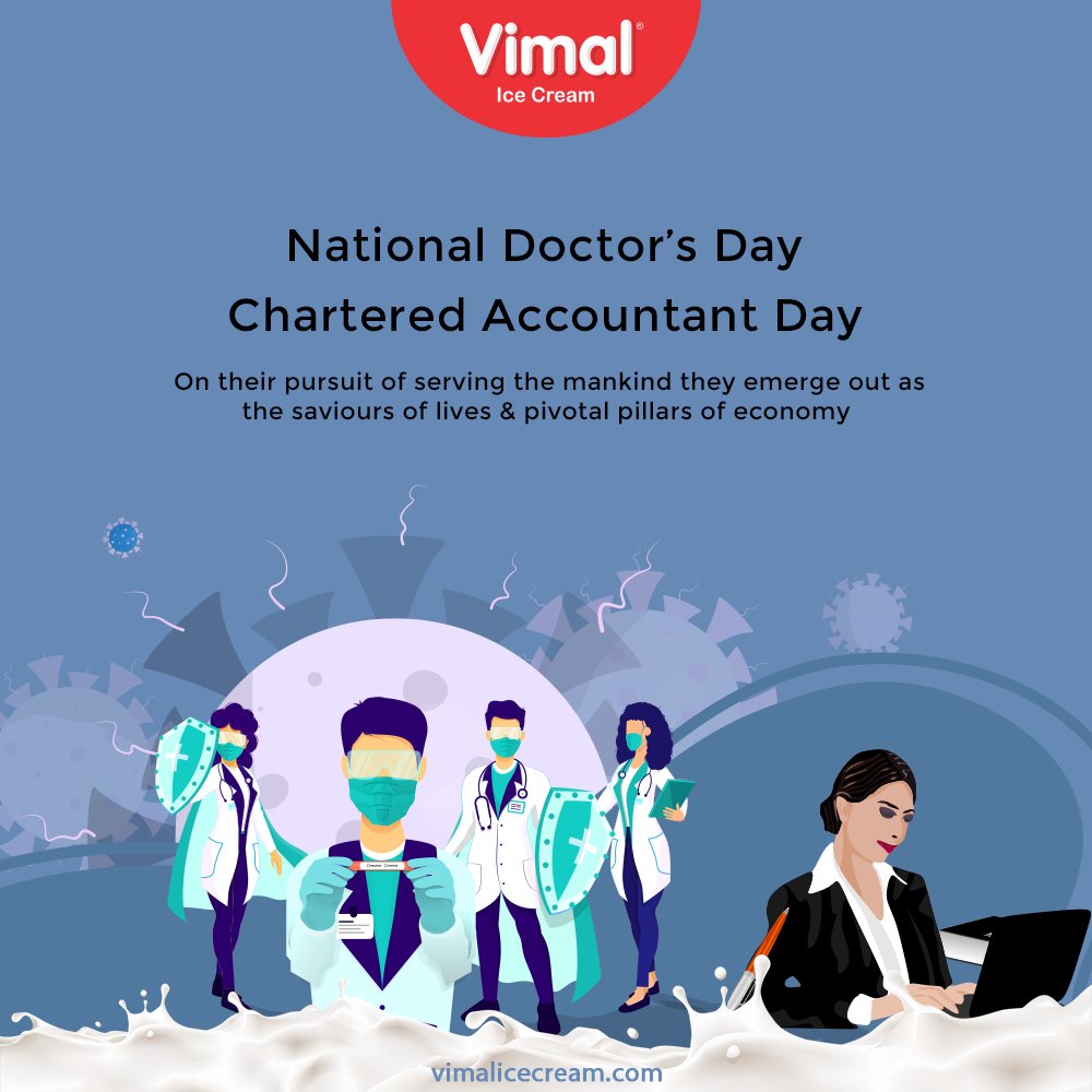 On their pursuit of serving the mankind they emerge out as the saviours of lives & pivotal pillars of economy
#NationalDoctorsDay #CharteredAccountantsDay  #NationalCharteredAccountantsDay #CharteredAccountantsDay2021 #VimalIceCream #IceCreamLovers #Vimal #IceCream #Ahmedabad https://t.co/XQ1nzX2OYV
