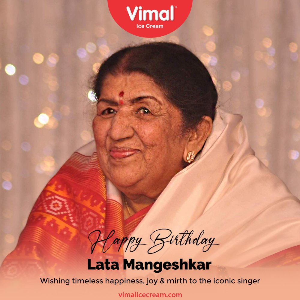 Wishing timeless happiness, joy & mirth to the iconic singer.

#LataMangeshkar #LataMangeshkarBirthday #HappyBirthday #IconicSinger #LegendarySinger #QueenOfMelody #BestWishes #VimalIceCream #IceCreamLovers #Vimal #IceCream #Ahmedabad https://t.co/XBwbN3MFen