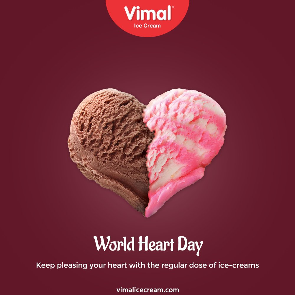 Keep pleasing your heart with the regular dose of ice-creams.

#WorldHeartDay #WorldHeartDay2021 #HeartHealth #CardiacHealth #HeartDay #VimalIceCream #IceCreamLovers #Vimal #IceCream #Ahmedabad https://t.co/D1OPZtSES0