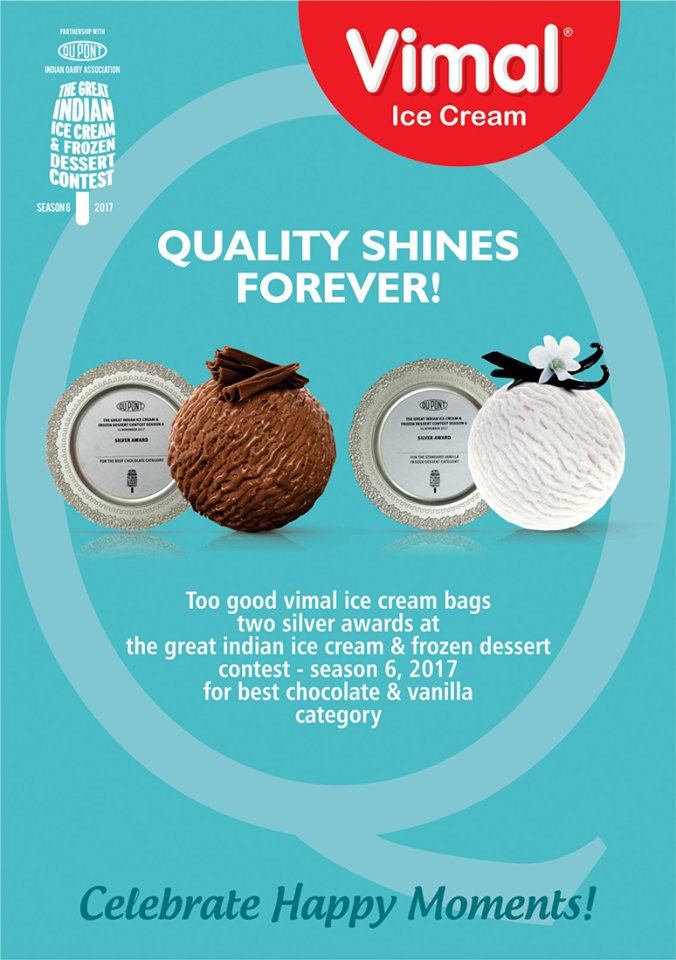 Proud moment for Vimal Ice Cream! We are yet again rewarded with 2 silver awards at The Great Indian Ice Cream & Frozen Dessert Contest Season 6, 2017
#Vimal #IceCream #VimalIceCream #Ahmedabad https://t.co/W2BH3EfQPa